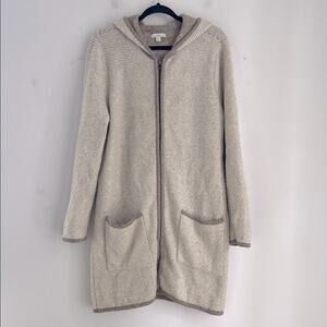 L. L. Bean Signature wool yak hair blend long lined striped full zip coatigan M